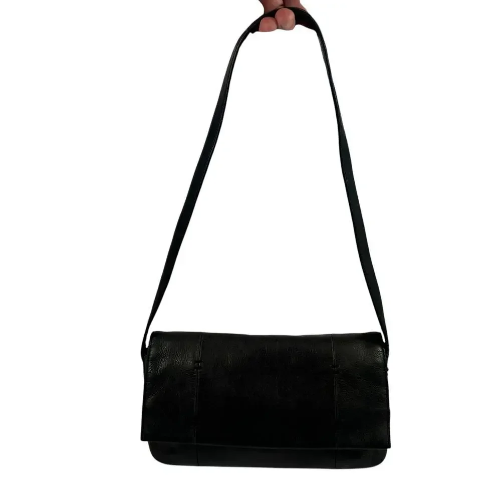 Naturalizer Genuine Leather‎ Shoulder Bag Purse Black Y2K Moto Biker Rectangle